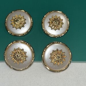 #50 LE BOUTON 7/8" DECORATIVE YELLOW AND WHITE And  GOLD  BUTTONS Lot Of 4